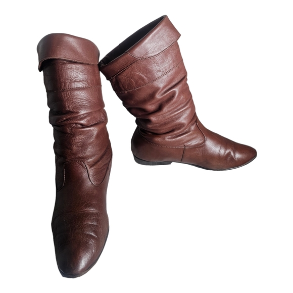 Dexter Slouch Fold Over Brown Leather Pull On Boots Women's Size 6.5N - Picture 9 of 10